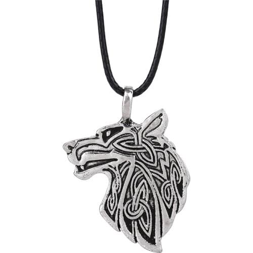 Norse Vikings Necklace Norse Fox Triquetra Fenrir Animal Teen Wolf Head Necklace Men Jewelry Pendant Supernatural Amulet Knot