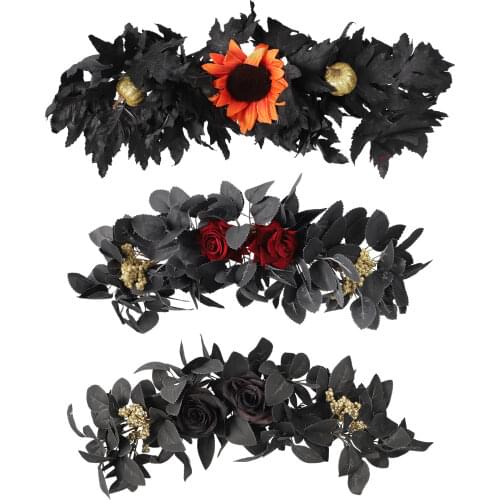 Lintel Flower Artificial Sunflowers Door Swag Pendant Decorations Black Halloween Items Flannel Simulation Rose Leaf Garland