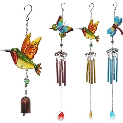 Iron Wind Chime Painted Diamond Glass Painted Butterfly Dragonfly Metal Pendant