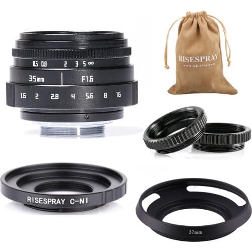 Mini 35mm f/1.6 APS-C CCTV Lens+adapter ring+2 Macro Ring+lens hood for NIKON1 Mirroless Camera J1/J2/J3/J4/J5