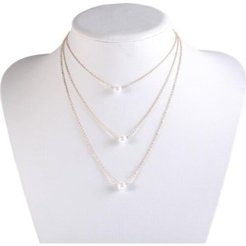 Retro simple beaded clavicle chain multi-layer imitation pearl necklace neck chain