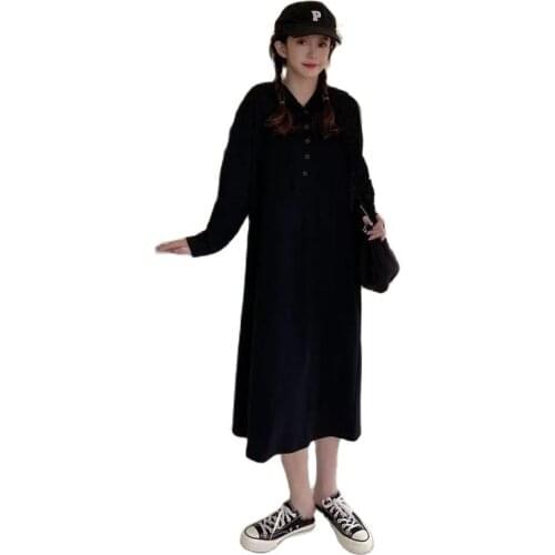 Fashion Dresses For Women 2021 Hooded Button Mid-Length Over-The-Knee Dress New Autumn Korean Version Loose Lazy Style Dress