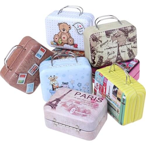 Fashion Metal Mini Suitcase for Dolls Miniature Toys Trunk Dollhouse Decoration Lovely Small Clutch Jewellery Box Doll Handbag