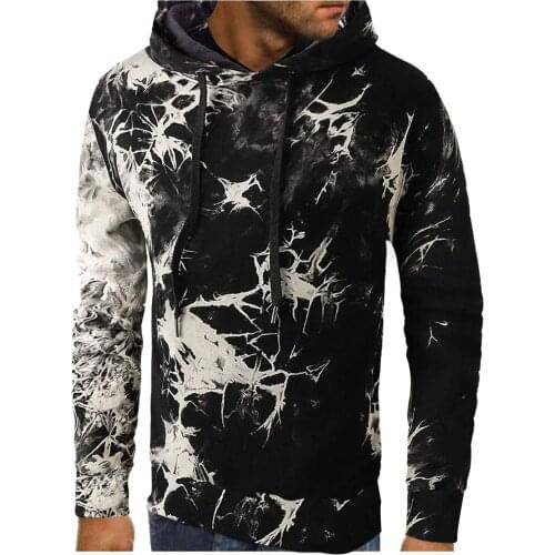 Mens Autumn And Winter Fashion 3d Tie-dye Printing Casual Long-sleeved Rope Hooded Top Sweater Свитер С Капюшоном Для Мужчин
