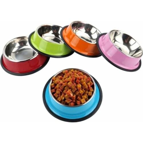 Stainless Steel Pets Feeding bowl Anti Skid Travel Food Water cat dog bowls Dish For Dog Cat Puppy 6 Colors
