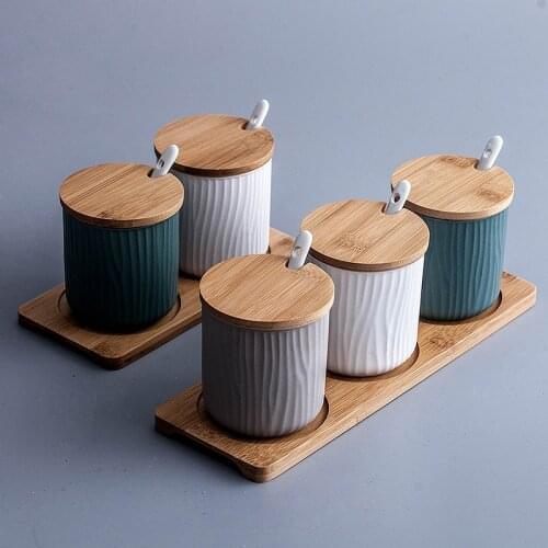Nordic Ceramic Spice Rack Salt and Pepper Seasoning Jar Household Kitchen Storage Bottle Set Combination WF926