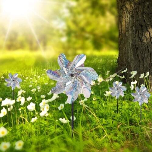 7 Leaves Bird Repeller Windmill Spinner Durable Practical Multi-functional Classic DIY Bird Deterrent Silver Laser Pinwheel