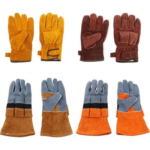 Cowhide Leather BBQ Grill Gloves Heat Resistant Cooking Baking Oven Mitten Florist Gardener Flower Shop Electrician Work Gear G7