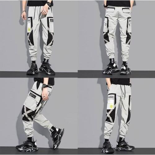 Casual loose overalls mens hip-hop jogger sweatpants fashion Korean version of Harlan feet pants patchwork all-match trend