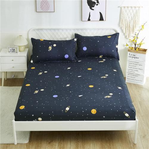 3PC Bed Sheet with Pillowcases Geometric Printed Fitted Sheet With Elastic Bed Linen Polyester Mattress Cover Queen Size
