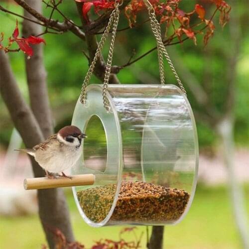 Transparent Acrylic Bird Feeder Outdoor Hanging Bird Food Seed Holder Box Suction Cup Mount Clear Viewing Bird Cage Box