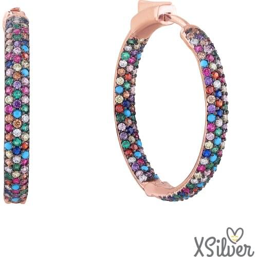 Xsilver TRİO0004 925 Sterling Silver Colorful Stone Earrings