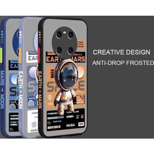 Cartoon Astronaut Pattern Phone Case For Huawei Mate 40 Liquid Side Printing Silicone Shockproof Cover For Huawei Mate 40 Pro