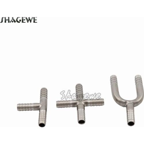 Stainless Steel Hose Splicer U Shaped Hose Barb Tee 3-Way T-Shape 4-Way Beer Connector Cross Fittings for Home Brew Beer Line