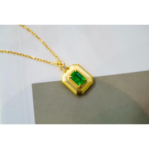 SX710 Solid 18K Gold OX Nature Green Emerald 0.40ct Gemstones Pendants Necklaces for Women Fine Jewelry for Women Gifts