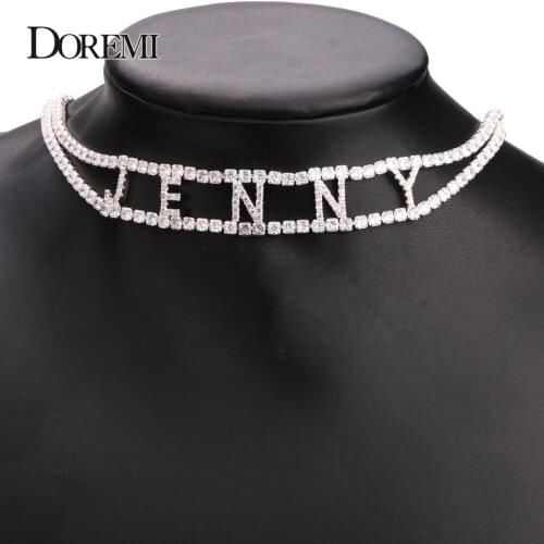 DOREMI 9mm 3A Zircon CUSTOM Name Necklace with 2 Rows 3mm Tennis chain Personalized Name Number Choker Women Mothers Day Gift