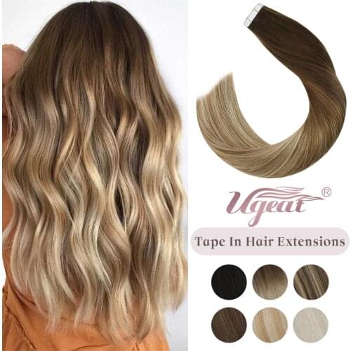 [Highlight] Ugeat Tape in Human Hair Extensions 12-24" Silky Straight Remy Hair Double Weft Adhesive Hair Extensions 2.5g/pcs