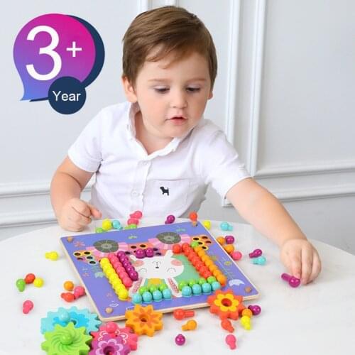 Wooden Mushroom Nails Beads Intelligent Jigsaw Puzzles Educational Toys For Children Gifts DIY Mosaic 3D Puzzle Games