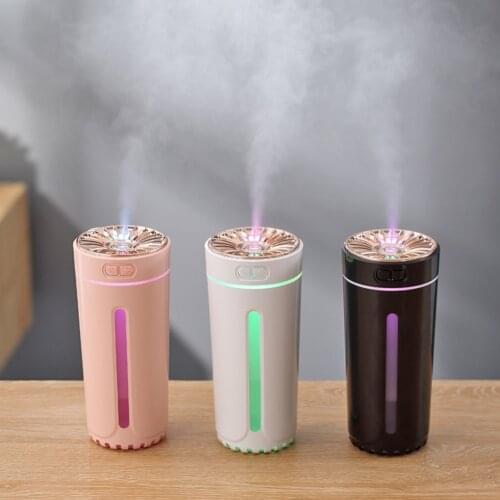 2 Spraying Modes USB Air Humidifier Cool Mist Humidifier with LED Colorful Atmosphere Lights for Car Home Office 300mL
