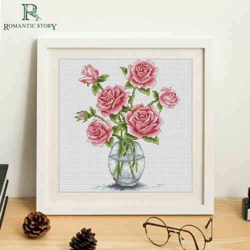 Embroidery,Paintings,Needlework,Cross stitch kits,Flower,rose,DIY Cross-stitch,thread embroidery,Romantic Story 2075