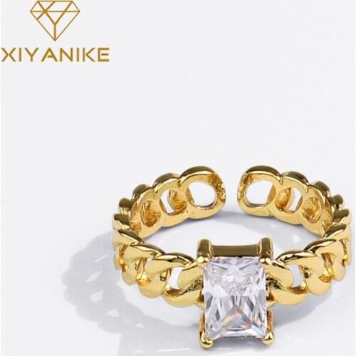 XIYANIKE 925 Sterling Silver Various Shapes Zircon Gold Chain Ring Female Fashion Simple Temperament Charm Jewelry Handmade Gift