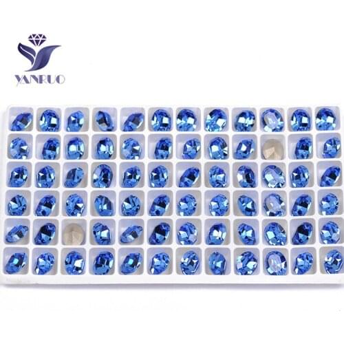 YANRUO 4128 Oval Sapphire With Silver Claw Studs For Rhinestones Pointback Nails Gems Stones For Wedding Dresses