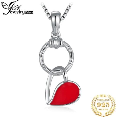 JewelryPalace Red Heart Love You Pendant 925 Sterling Silver Enamel Pendant Necklace for Women Fashion Jewelry Lover No Chain