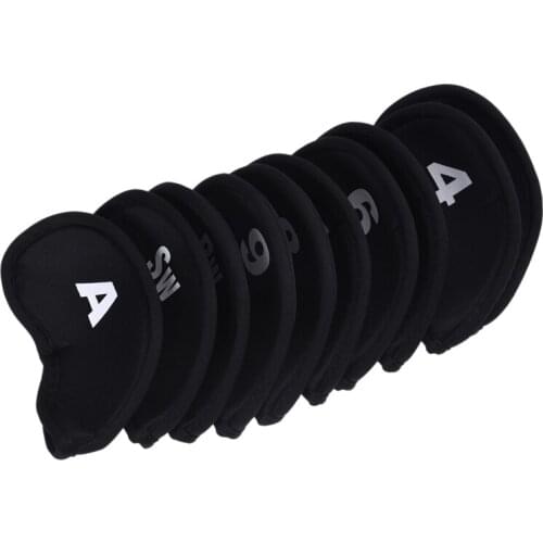 10pcs Golf Head Cover Club Iron Putter Head Protector Set Neoprene Black