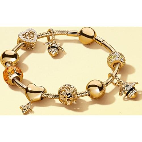 100% 925 Sterling Silver pandora Bracelet Set Vibrant Bee & Love Hive Bracelet Set Personality Bracelet Set Gifts