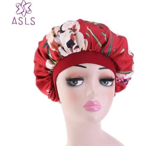 2019 New Fashion Wide Band Silky Bonnet Cap Shower cap Comfortable Night Sleep Hat Prevent Hair Falling Ladies Hair Accessories