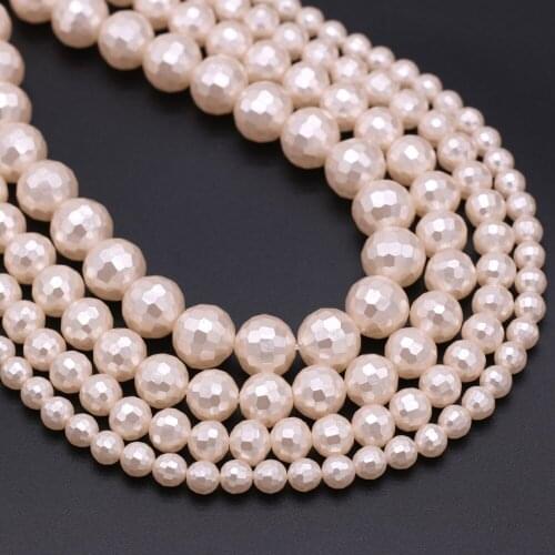 2021 Natural Pink Pearl Shell Beaded Faceted Round Shell Loose Beads for Making DIY Jewelry Bracelet Necklace Size 6 8 10 12mm