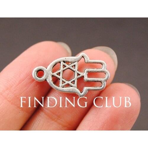 50 pcs Silver Color Fatima hand charms Jewelry Making DIY Metal Bracelet Necklace Findings 21x17mm A854