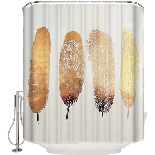 Abstract Gold Feather Polyester Fabric Shower Curtain