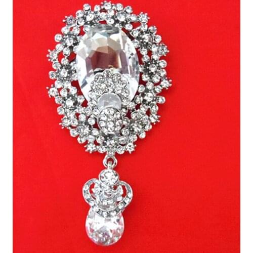 DHL Fedex Free Shipping Cheap Price Wholesale Vintage Silver Brooch Luxury Big Waterdrop Crystal Pendent Brooch