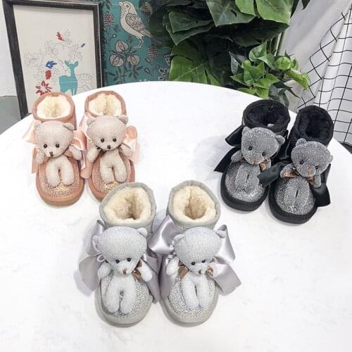 Kids Winter Snow Boots Children Genuine Leather Shoes Baby Girls Bling Ankle Boots Toddler Boots Boys Glitter Fashion Soft Boots