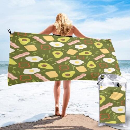 Quick Drying Pocket Towel Avocado Bacon Fried Eggs Portable Water Absorbent Towel No Pilling Sports Bath Towel