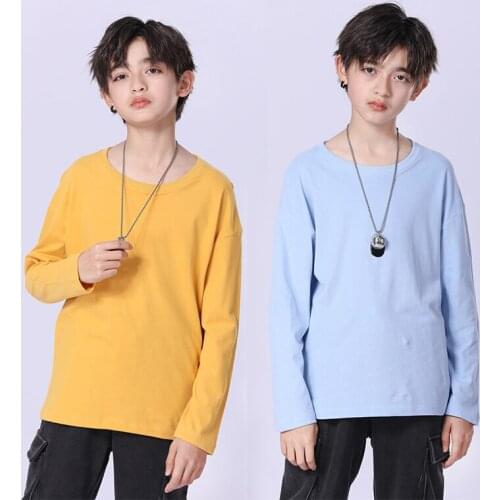 Kids T shirt 2021 Spring new Long Sleeve Sanding T-shirt 100% Cotton Boys Girls Undershirt 9 Colors Kids Clothes 12 13 14 Years