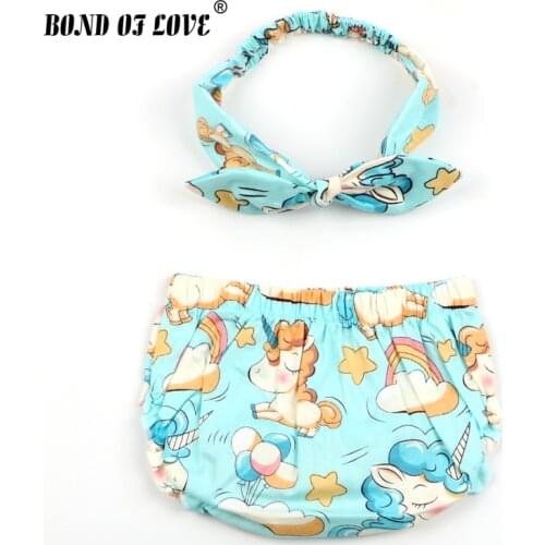 Baby Cotton Shorts PP Pants and headband set Girls Boys Nappy Diaper Covers Bloomers Infant Unicorn Printed Baby Clothing