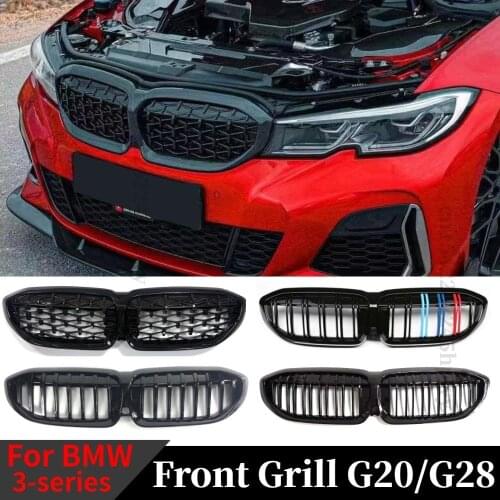 For BMW G20 3-Series G20 G21 G28 2019-2020 Front Bumper Hood Kidney Grill Racing Grilles Replacement Black Diamond Meteor Style