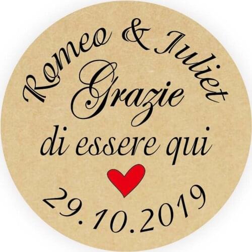 DouxArt 100pcs 40mm Personalized Wedding Favors Stickers -Grazie di essere qui , Heart Kraft Party Communion Seals Labels V1196