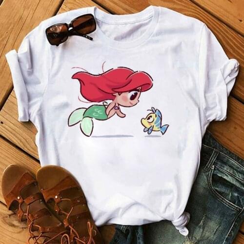 Kawaii Disney Cartoon T Shirt Women Funny Disney Princess Graphic Tees Cute Anime Graphic Tees Harajuku Kids Tshirt Female