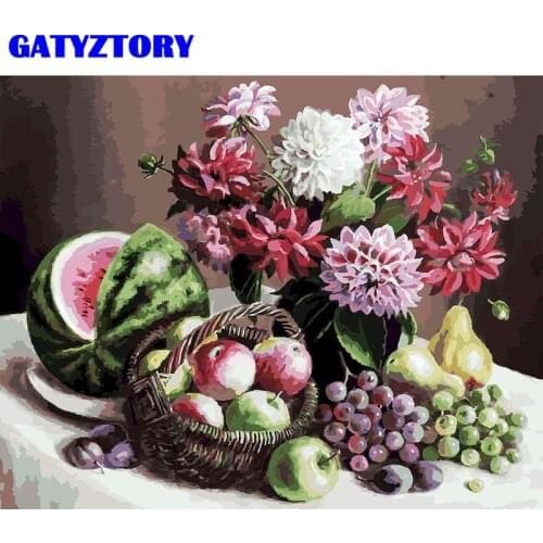 GATYZTORY Coloring By Numbers Flower And Watermelon Handpainted Wall Art Pictures By Number DIY Drawing Canvas Home Decor