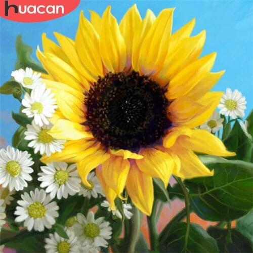 HUACAN 5D DIY Diamond Painting Sunflower Cross Stitch Kit Full Drill Embroidery Mosaic Art Picture Of Rhinestones Decor Gift