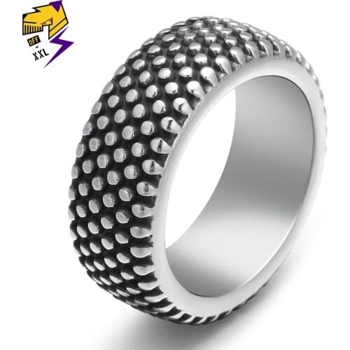 Steampunk Groove Tire Rings for Men Antique Silver Stainless Steel Punk Rock Motorcycle Biker Ring Party Jewelry