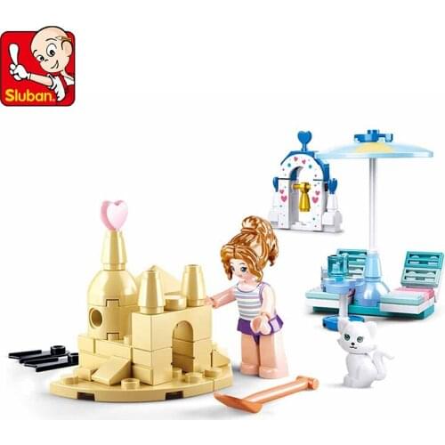 Sluban Happy Diary Serie Building Block 102pcs B0862 Dream Beach Sand Assembled Aegean Sea Model Parasol Brick Children Toy Gift