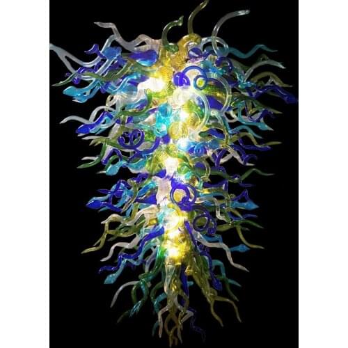 Luxury Large Chandelier Blueshade Green White LED Hand Blown Glass Chandelier Light Fixtures for Home Hotel Lobby Staircase