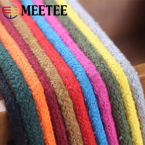 Meetee 20M 5mm Woven Cotton Rope 16 Strands Solid Cord for Pants Waist Strong Rope Garment Handbag DIY Crafts Handmade Accessory
