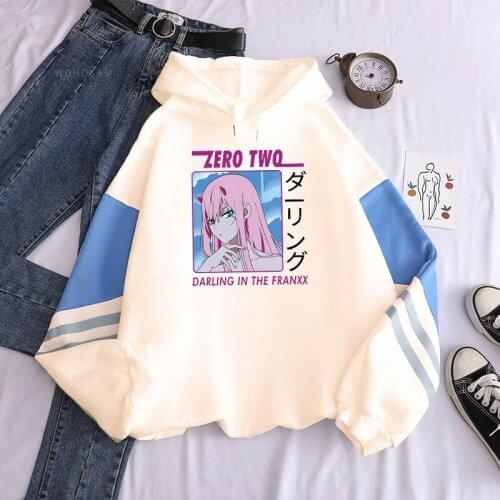 Harajuku Anime Darling In The Franxx Zero Two Poster Kawaii Hoodies Men/women Winter Long Sleeve Streetwear Patchwork Sweatshirt