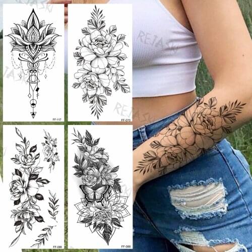 Minimalist Dahlia Temporary Tattoos For Women Adults Realistic Butterfly Pendant Waterproof Fake Tattoo Sticker Arm Body Tatoos