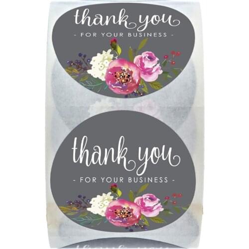 Round Flower Thank You Stickers For Your Business Supporting Stickers 500pcs/roll Labels Stickers Mailing Supplies Boutique Bags